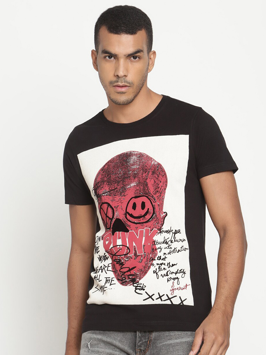 

PUNK Men Black Printed Cotton T-shirt