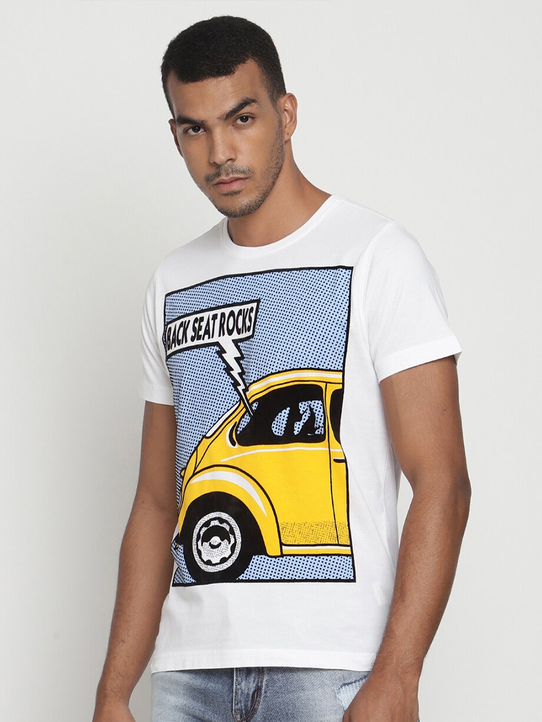 

PUNK Men White Printed Cotton T-shirt