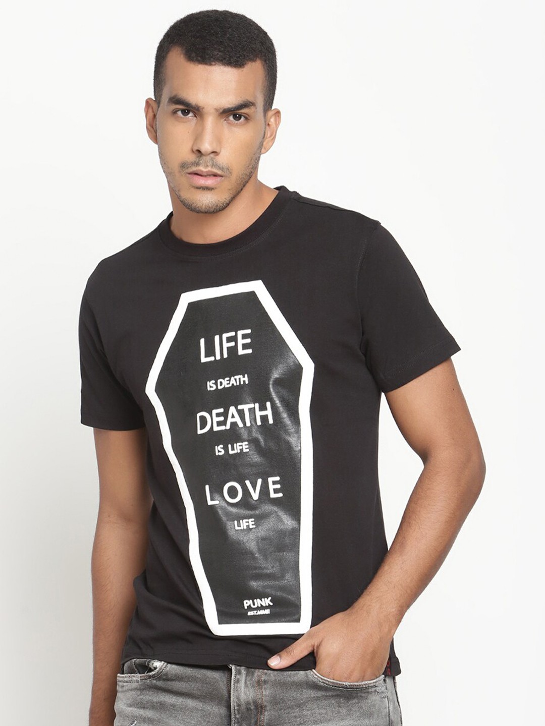 

PUNK Men Black Typography Printed Cotton T-shirt