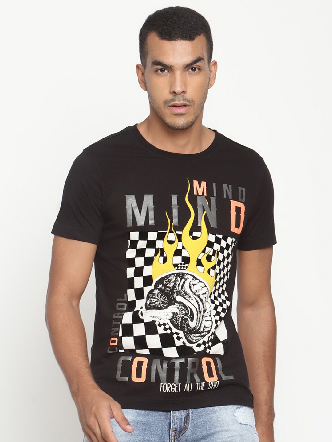 

PUNK Men Black Printed Cotton T-shirt