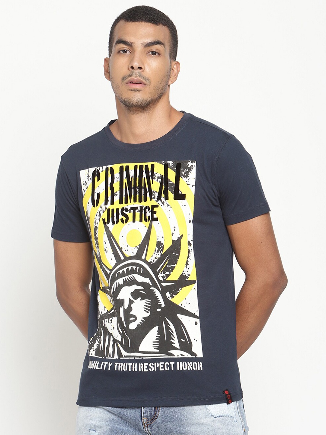 

PUNK Men Navy Blue Printed T-shirt