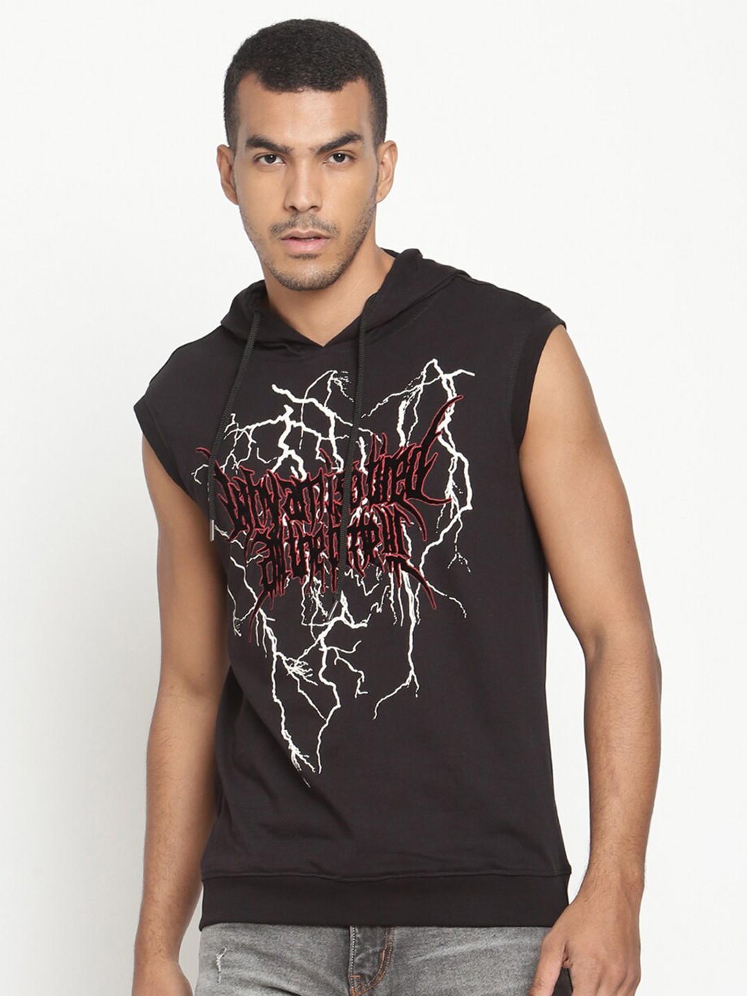 

PUNK Men Black Printed Cotton T-shirt