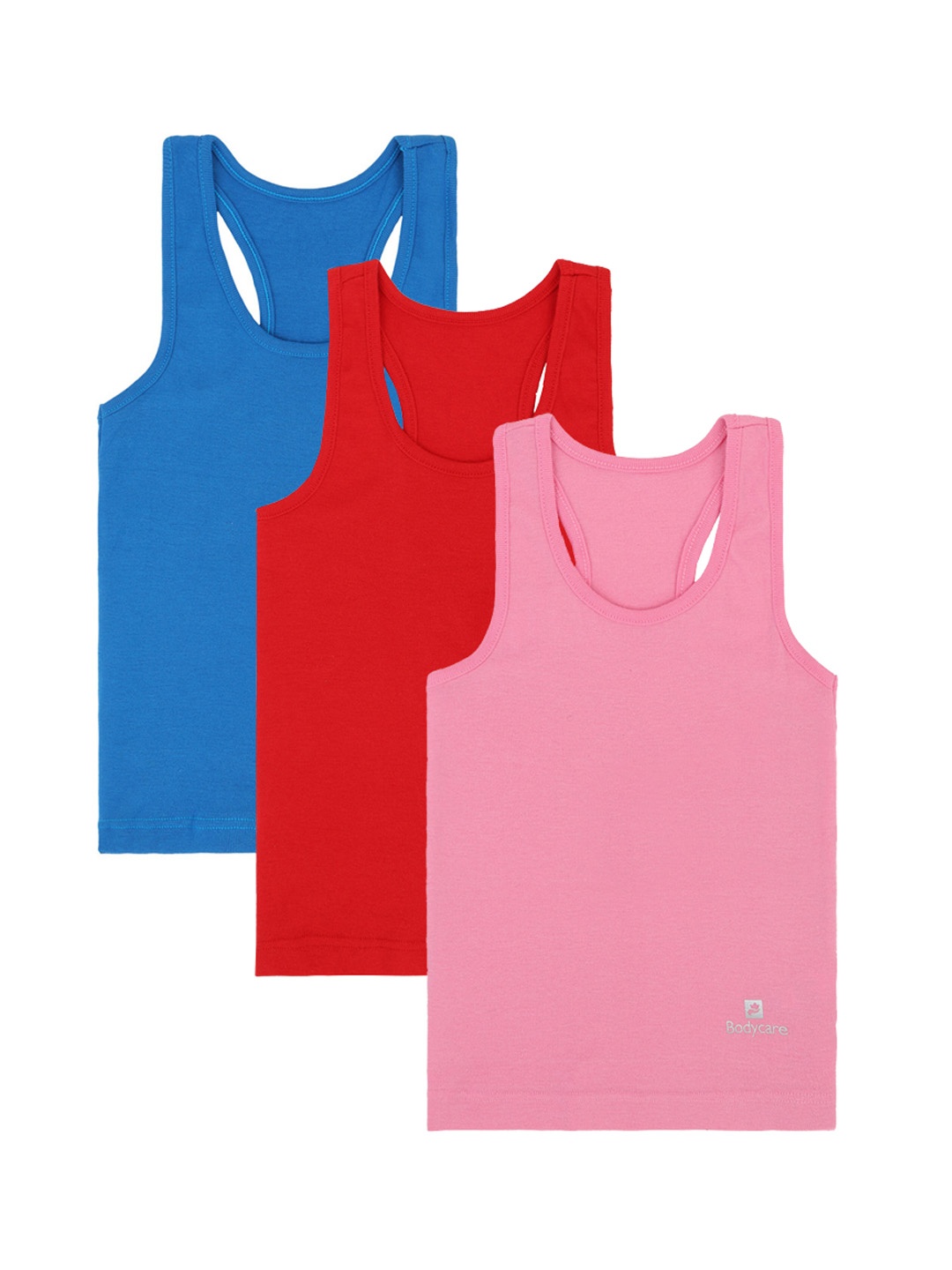 

Bodycare Kids Girls Pack Of 3 Royal Blue, Pink & Red Cotton Innerwear Vests