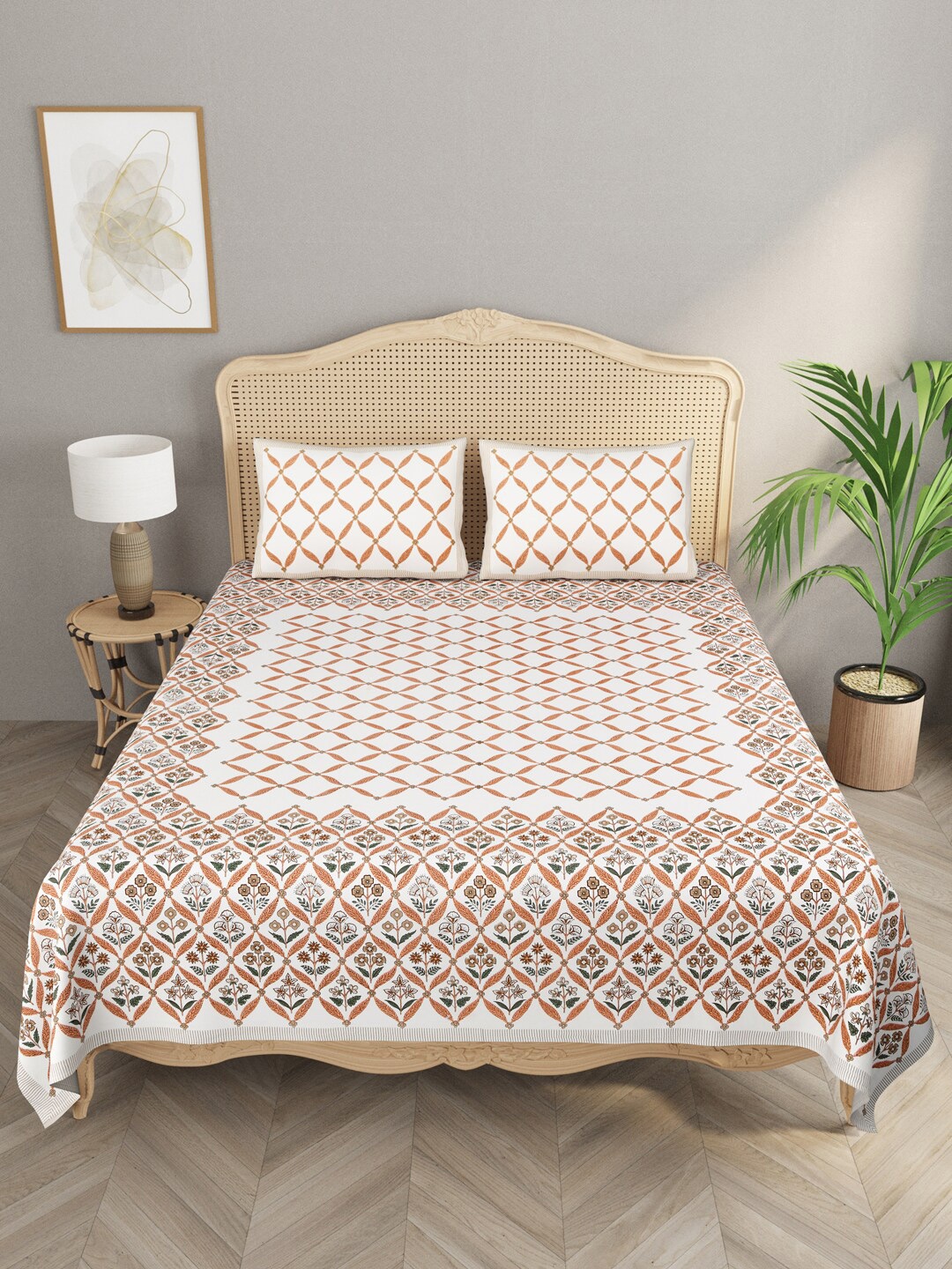 

Gulaab Jaipur White & Brown Floral 400 TC King Bedsheet with 2 Pillow Covers