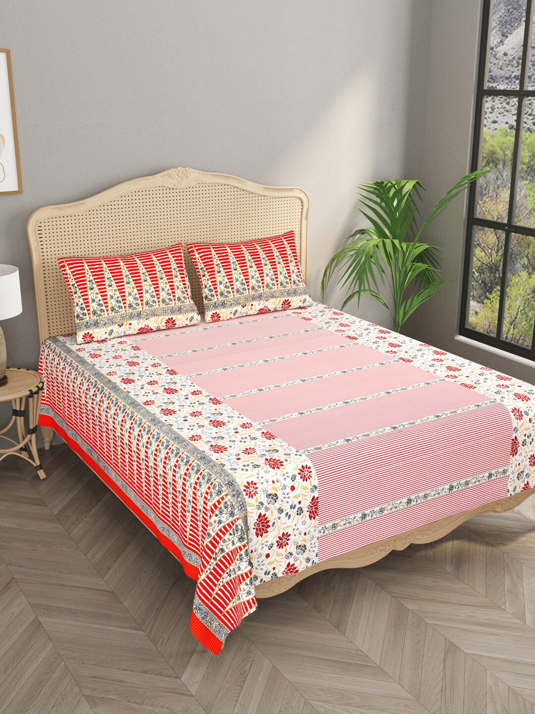 

Gulaab Jaipur Orange & Pink Floral 400 TC King Bedsheet with 2 Pillow Covers