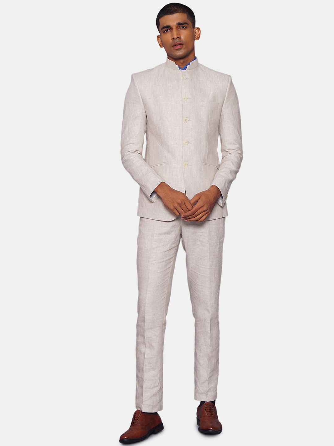 

Wintage Men Off White Solid Single-Breasted 2 Piece Formal Suit