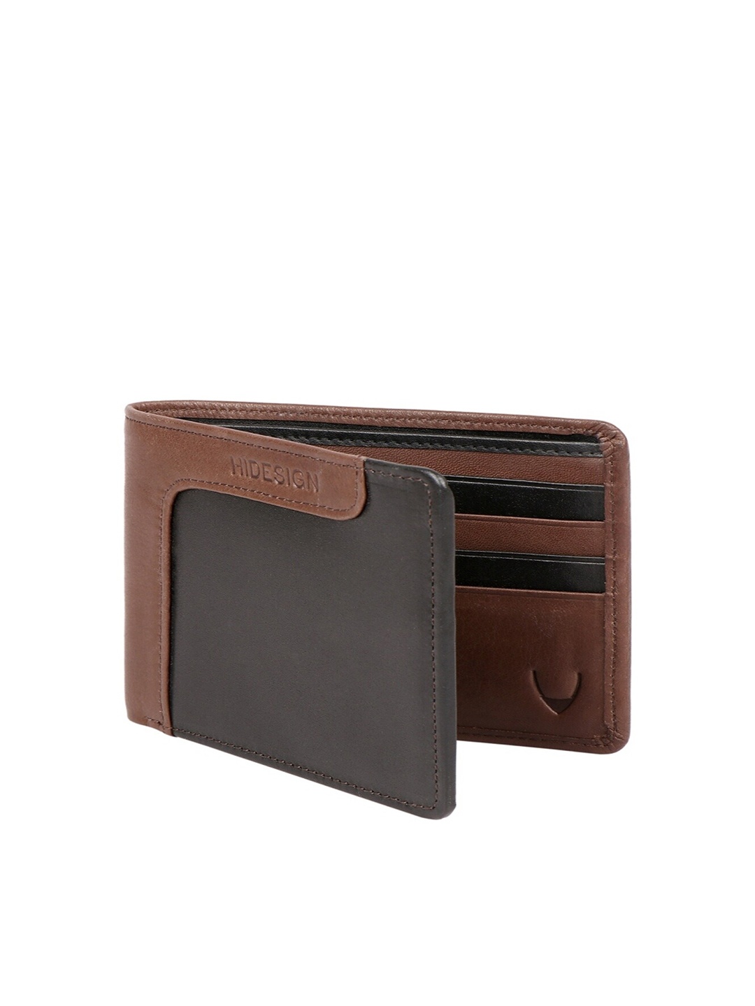 

Hidesign Men Black & Brown Colourblocked Leather Two Fold Wallet
