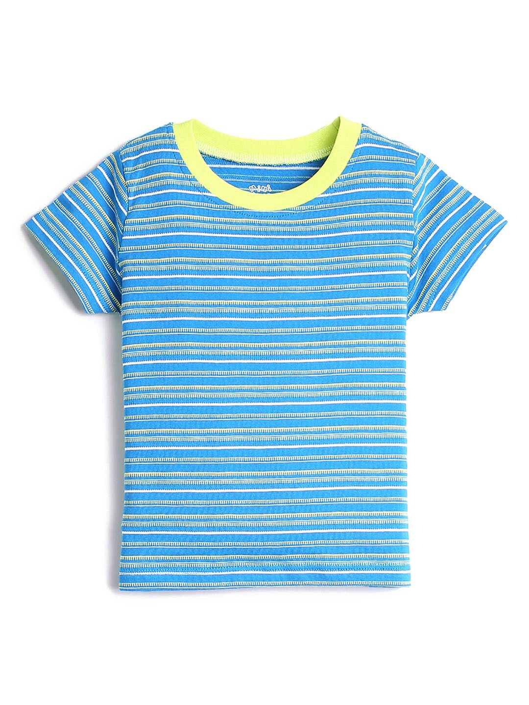 

Hopscotch Boys Blue & Yellow Striped Pure Cotton T-shirt