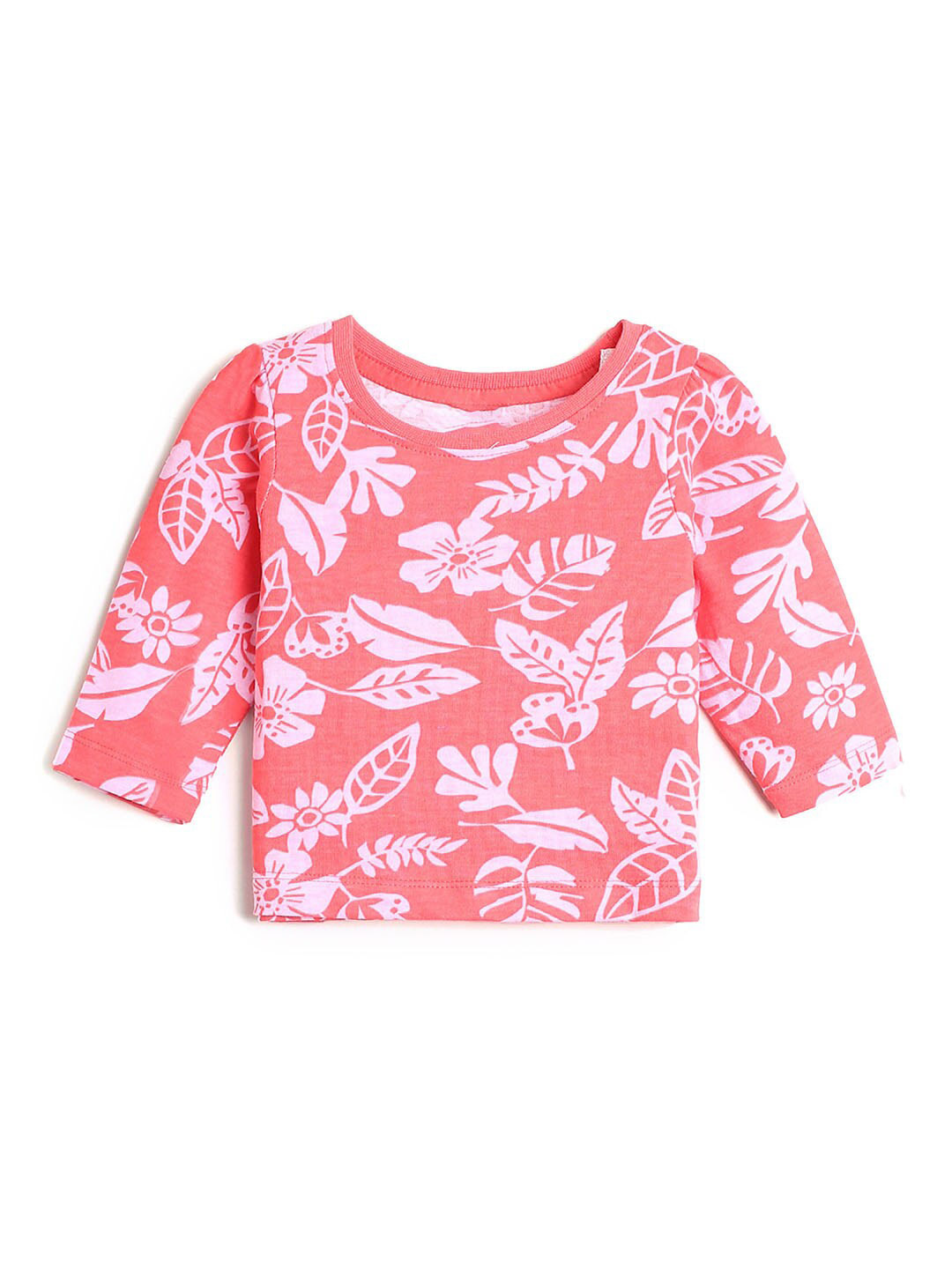 

Hopscotch Girls Peach-Coloured Floral Printed Pure Cotton T-shirt