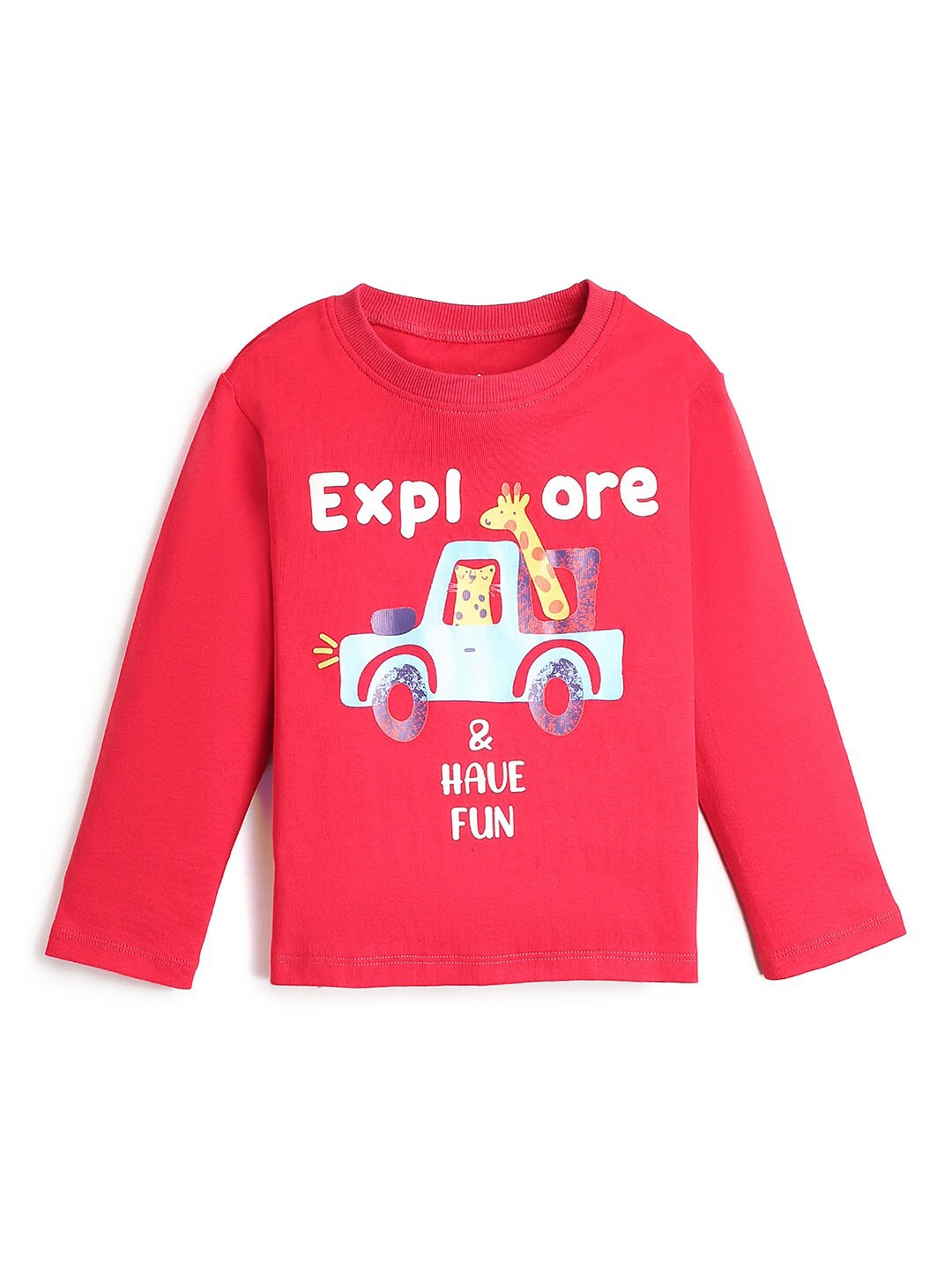 

Hopscotch Boys Red Graphic Printed Pure Cotton T-shirt