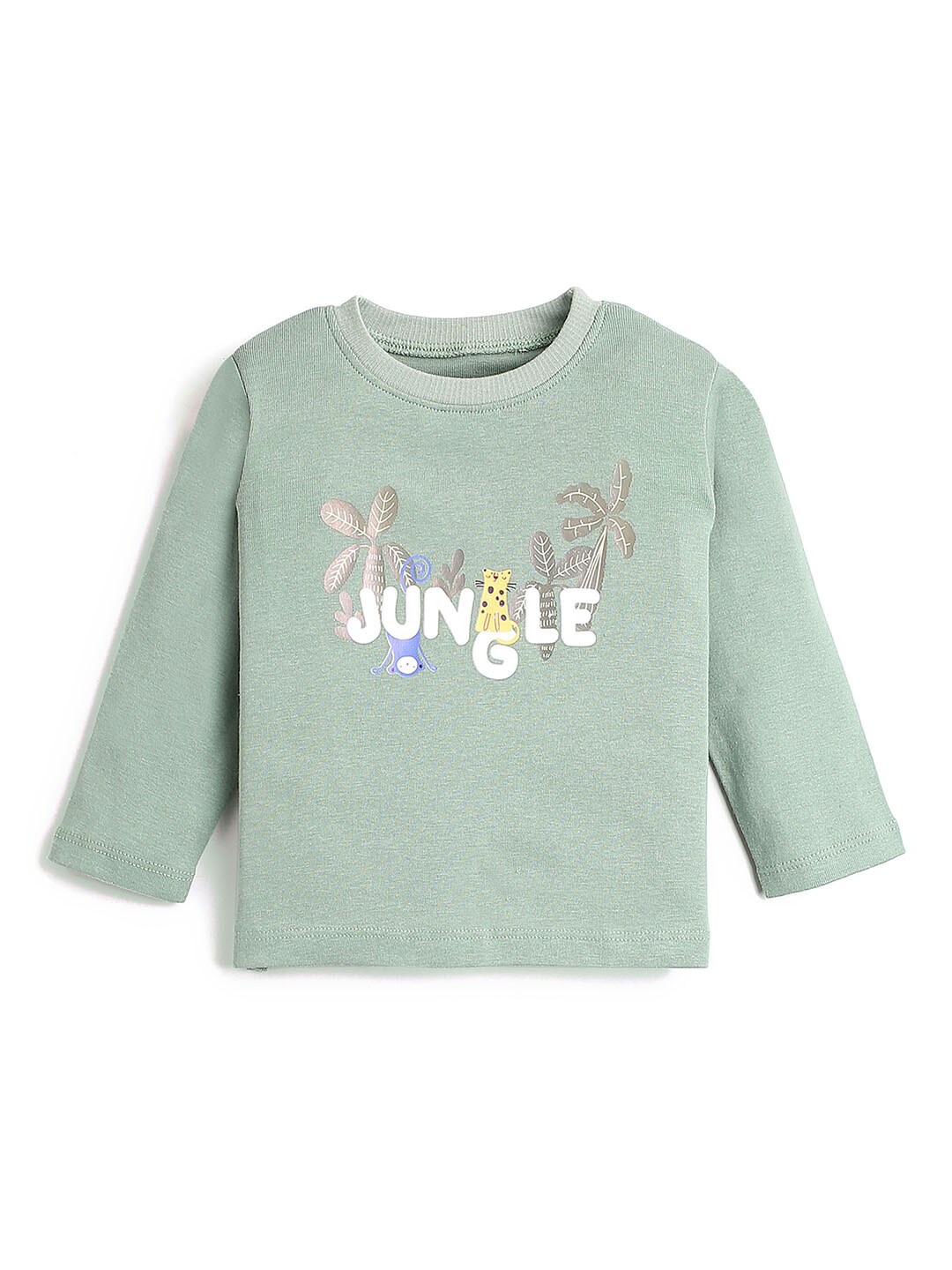 

Hopscotch Boys Sage Green Typography Printed Pure Cotton T-shirt