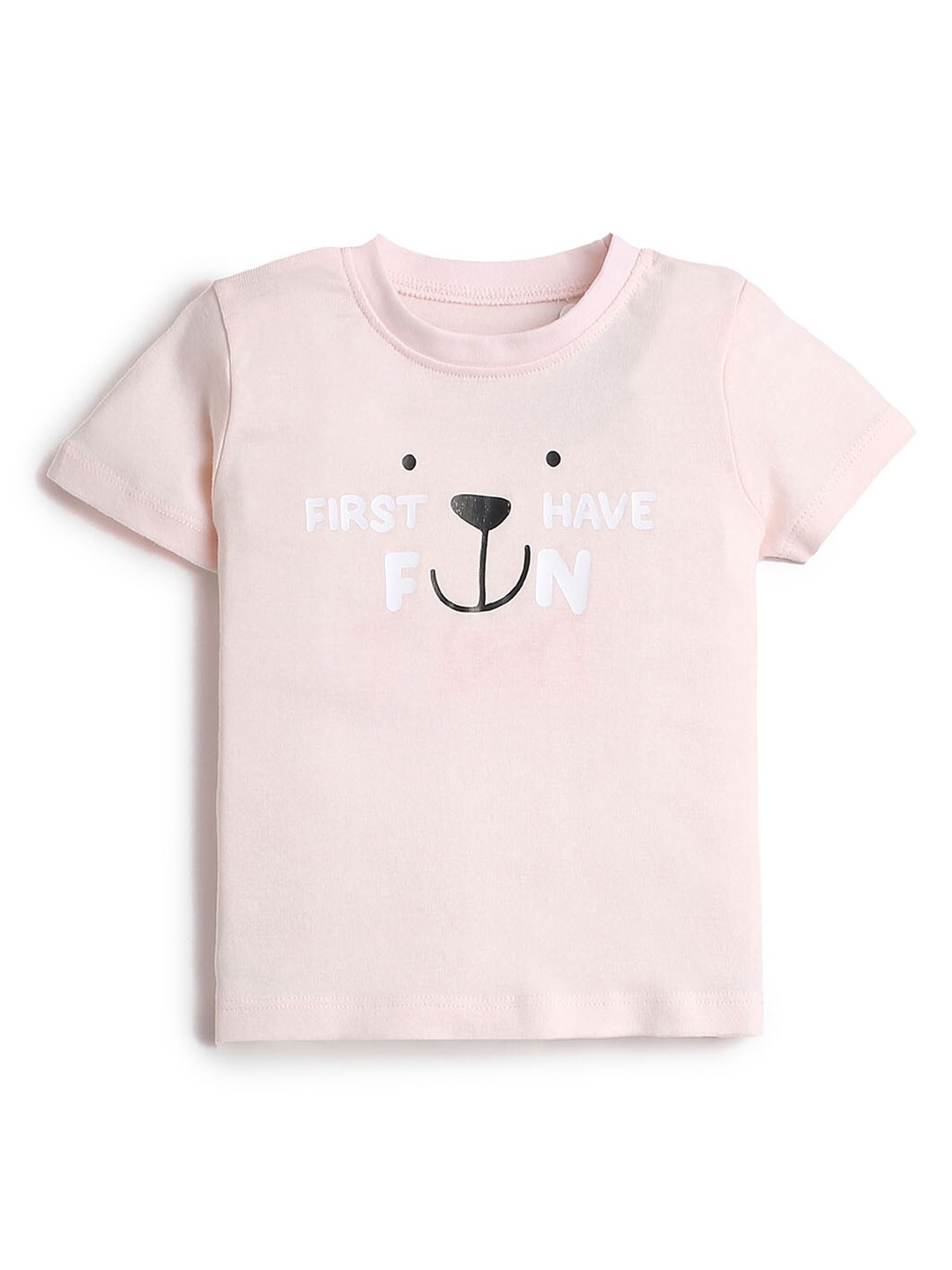 

Hopscotch Boys Pink Typography Printed Pure Cotton T-shirt