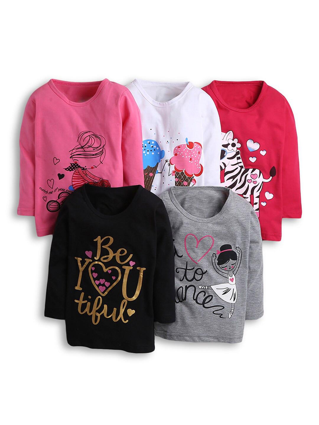 

Hopscotch Girls Pack of 5 Printed Pure Cotton T-shirts, White