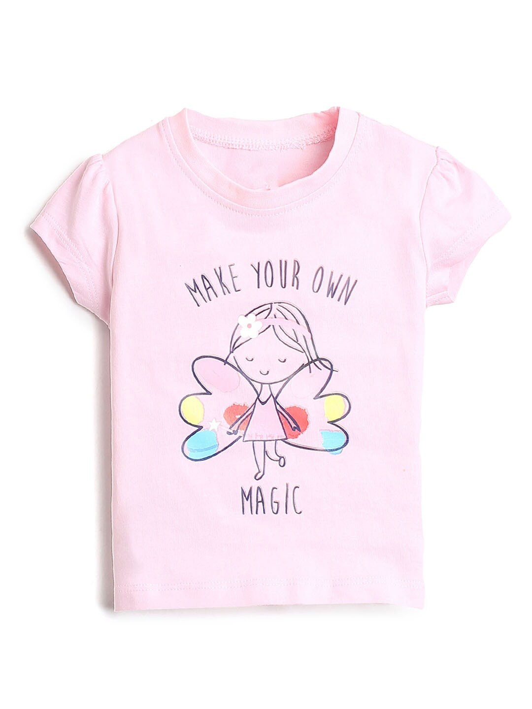 

Hopscotch Girls Pink Typography Printed Pure Cotton T-shirt