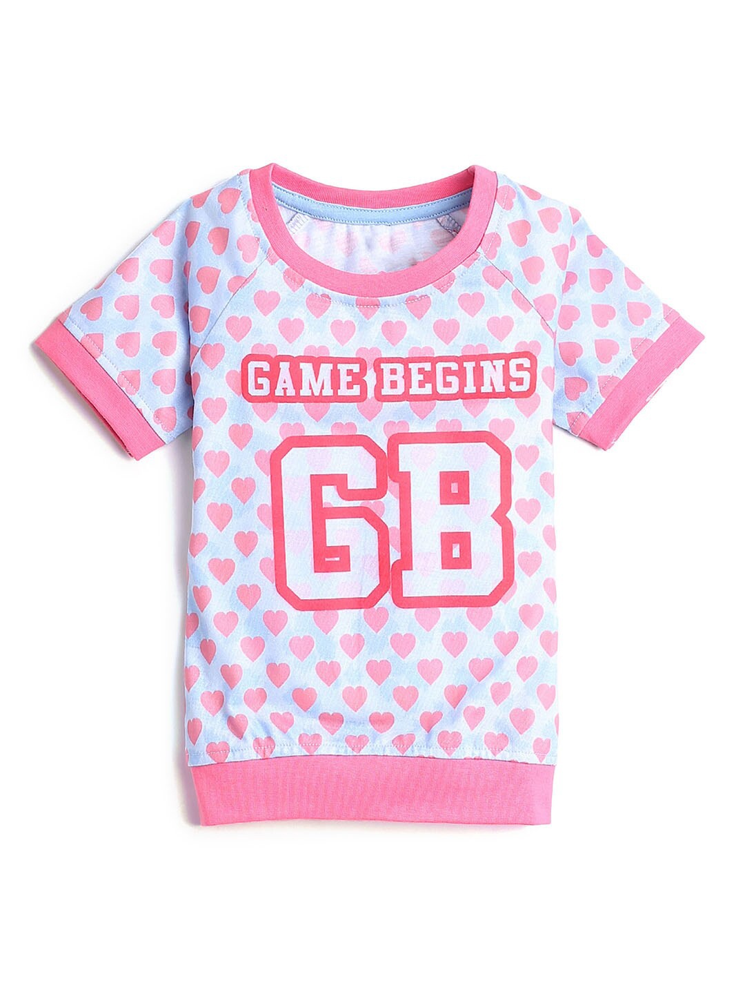

Hopscotch Girls Pink & Blue Typography Printed Pure Cotton T-shirt