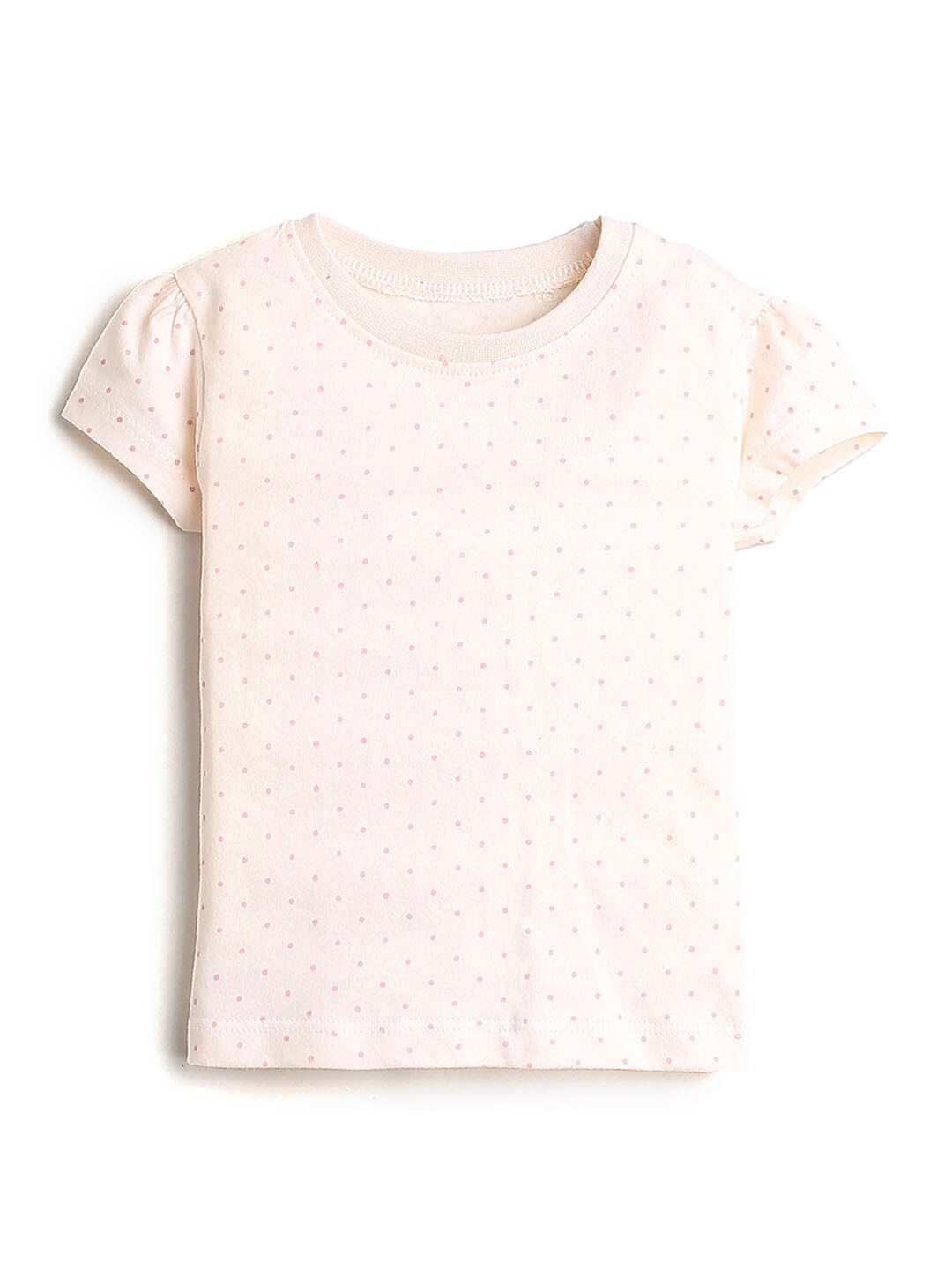 

Hopscotch Girls Pink Printed Puff Sleeves Pure Cotton T-shirt