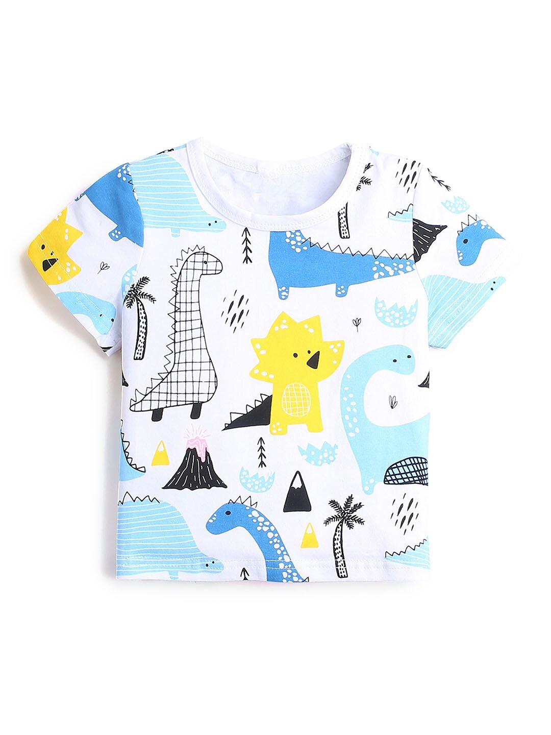 

Hopscotch Boys White & Blue Printed Pure Cotton T-shirt