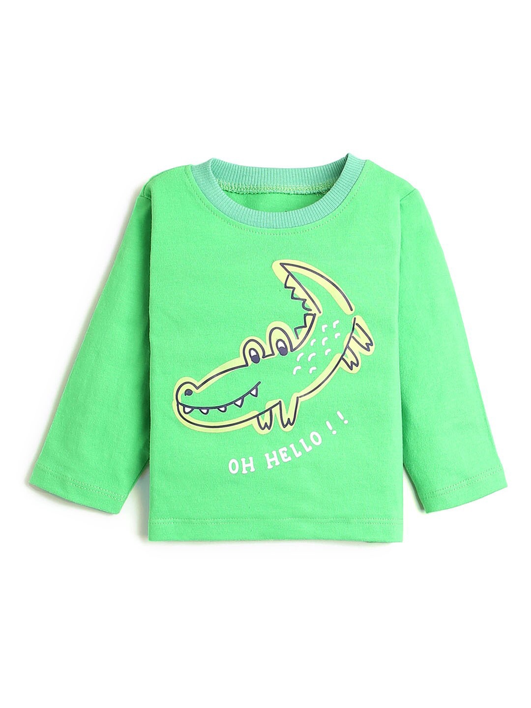 

Hopscotch Boys Green Graphic Printed Pure Cotton T-shirt