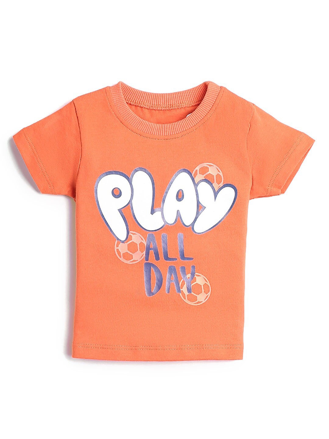 

Hopscotch Boys Orange Typography Printed Pure Cotton T-shirt