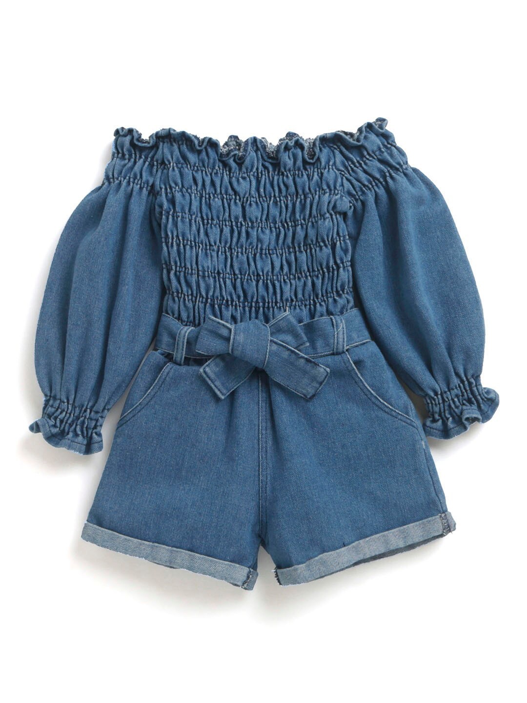 

Hopscotch Girls Blue Tie Up Waist Cotton Jumpsuit