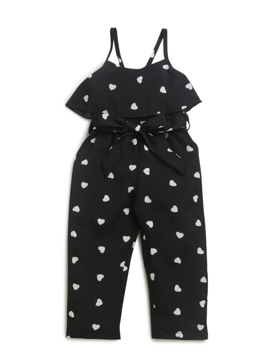 

Hopscotch Girls Black & White Printed Layered Basic Jumpsuit