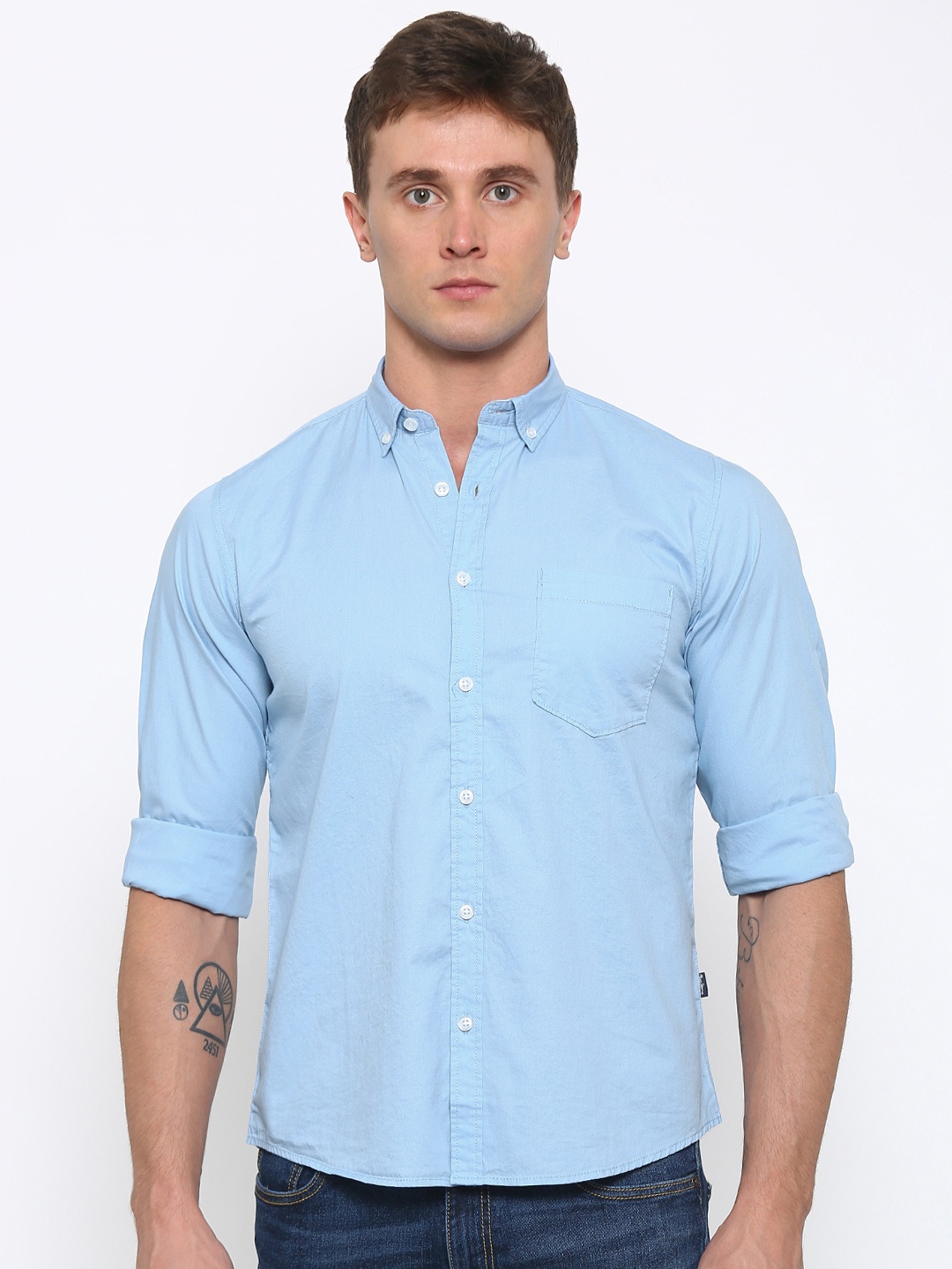 

Pepe Jeans Men Blue Semi Fit Solid Smart Casual Shirt