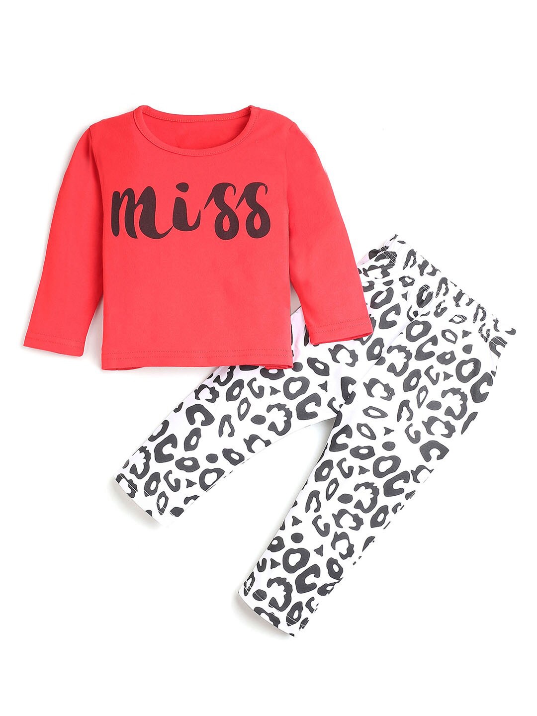 

Hopscotch Girls Red Printed T-shirt with Trousers