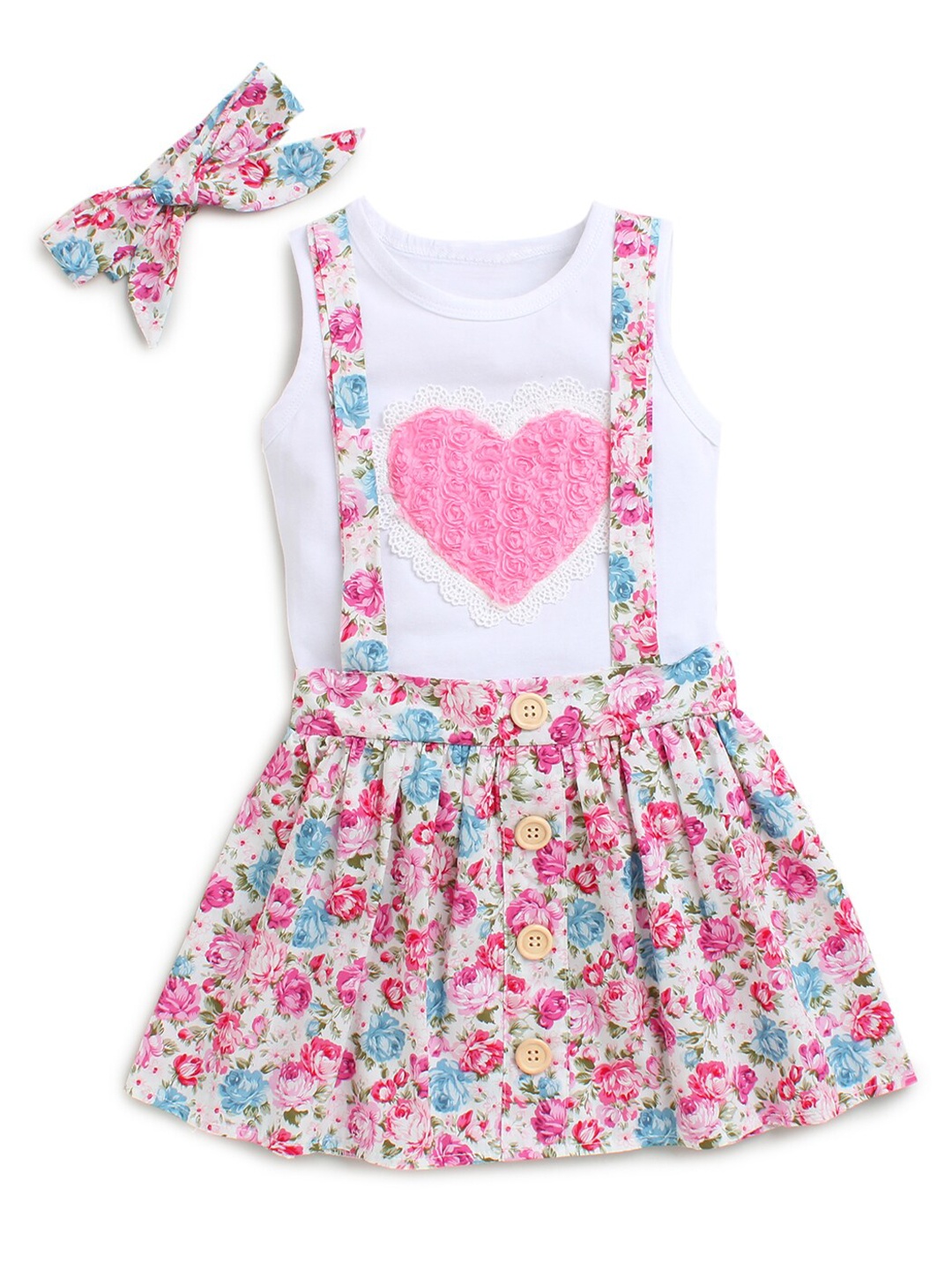 

Hopscotch Girls Pink & White Printed Top with Skirt