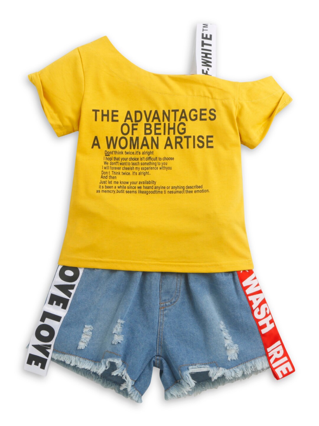 

Hopscotch Girls Yellow & Blue Printed T-shirt with Shorts