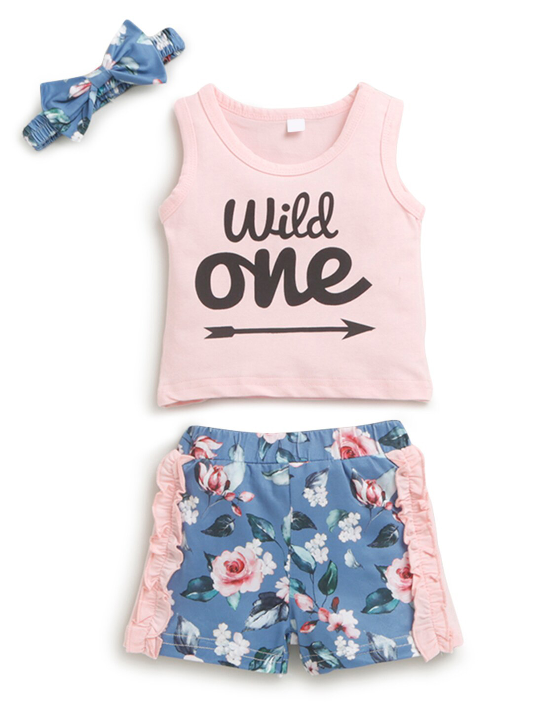 

Hopscotch Girls Pink & Blue Printed Cotton Clothing Set