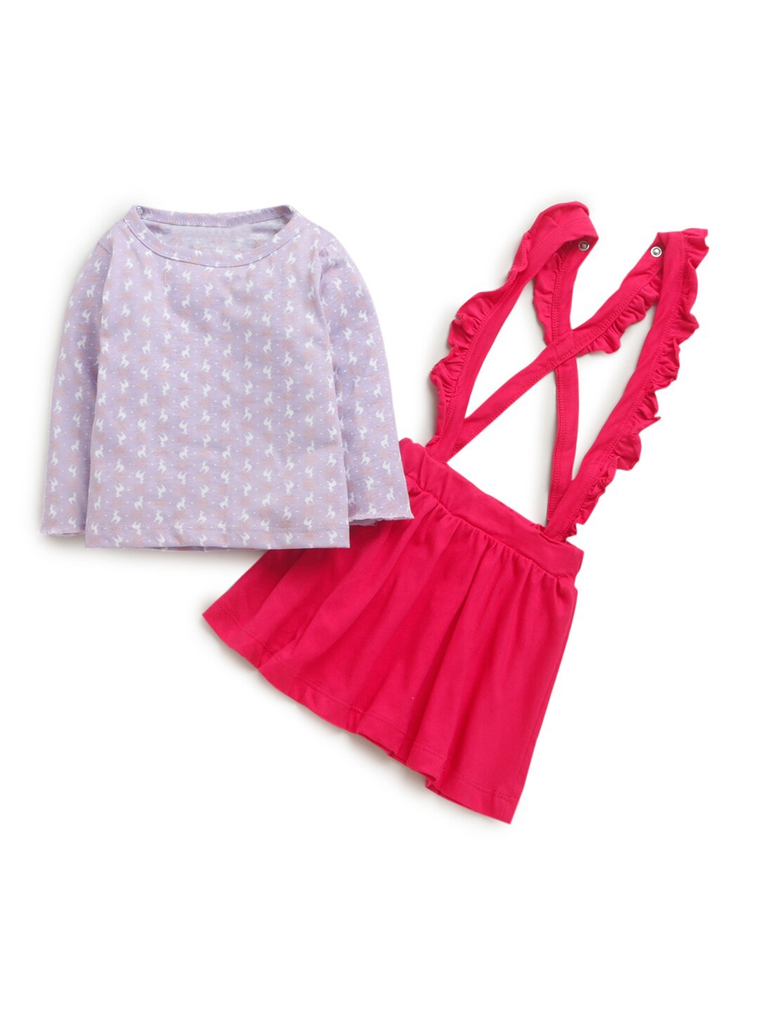 

Hopscotch Girls Purple & Red Printed Cotton Clothing Set