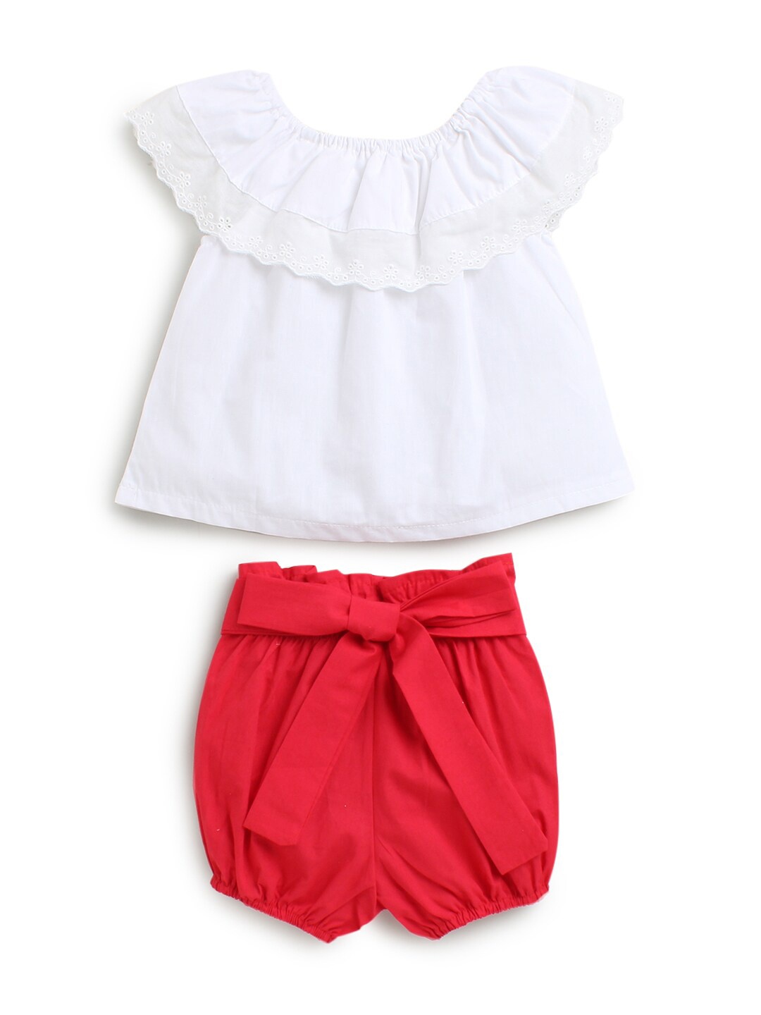 

Hopscotch Girls White & Red Pure Cotton Top with Shorts