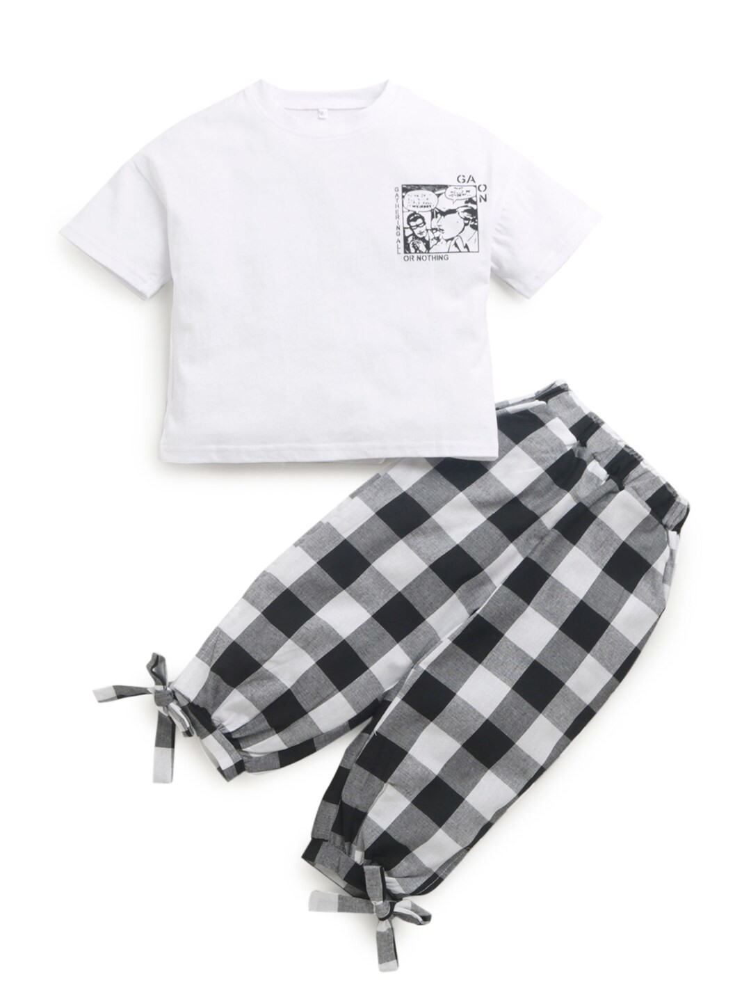 

Hopscotch Girls White & Black Printed Top with Trousers