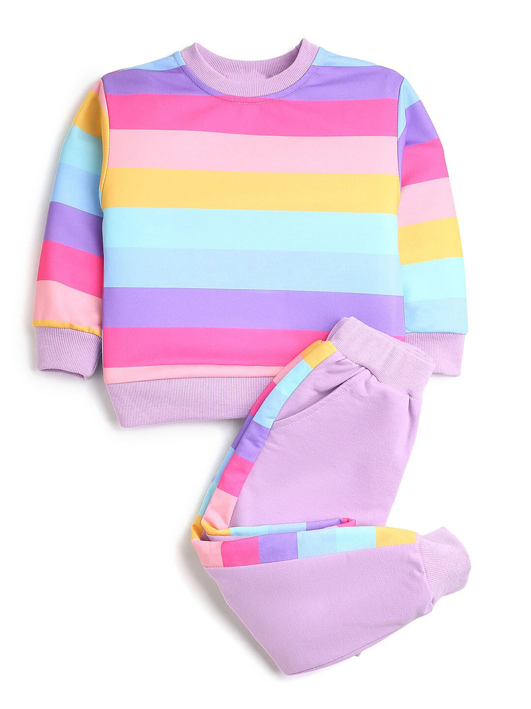 

Hopscotch Girls Purple Striped Pure Cotton Top with Trousers