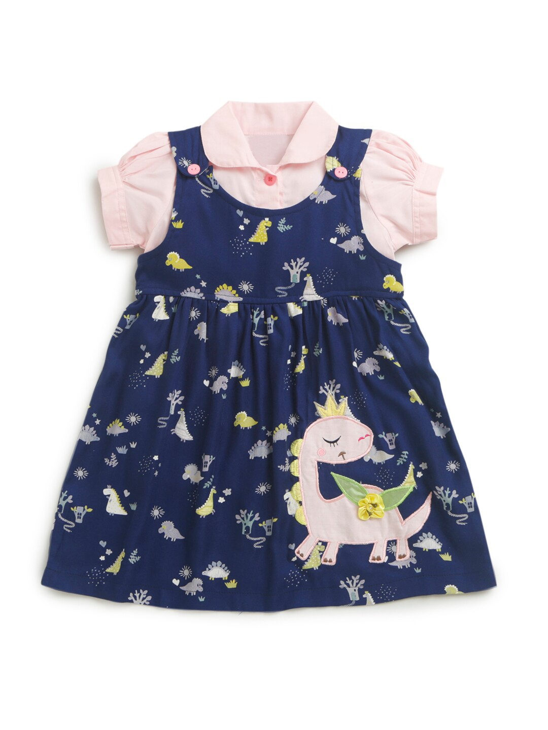 

Hopscotch Girls Blue & Pink Printed Top with Skirt