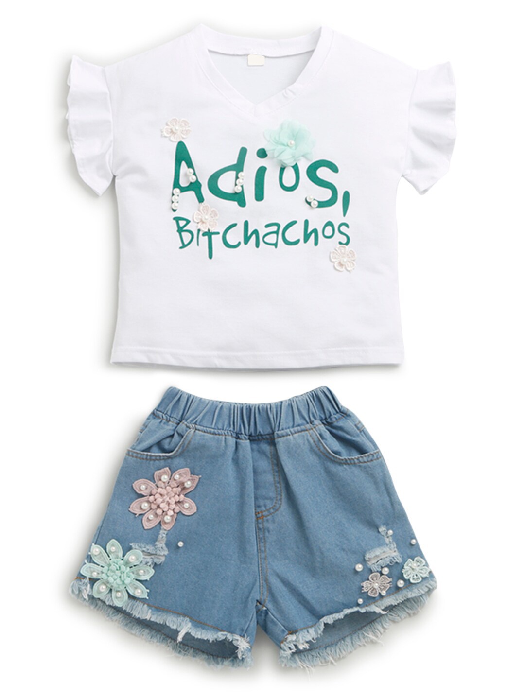 

Hopscotch Girls White & Blue Printed Top with Shorts