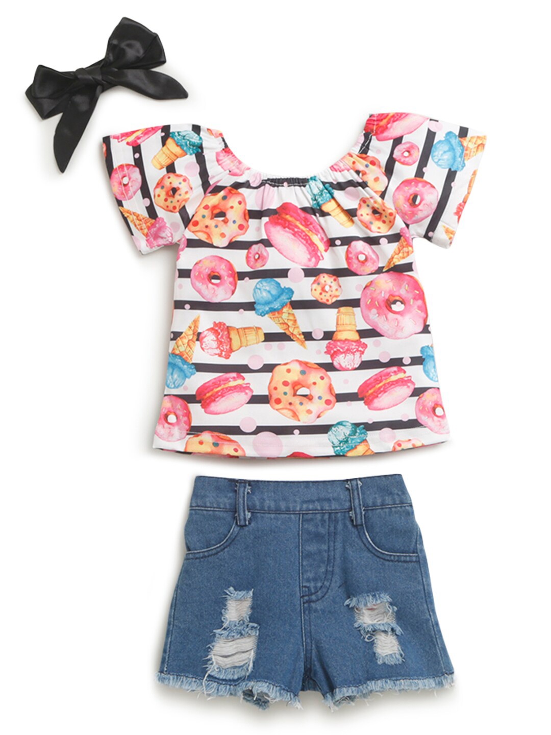 

Hopscotch Girls Blue & White Printed T-shirt with Shorts