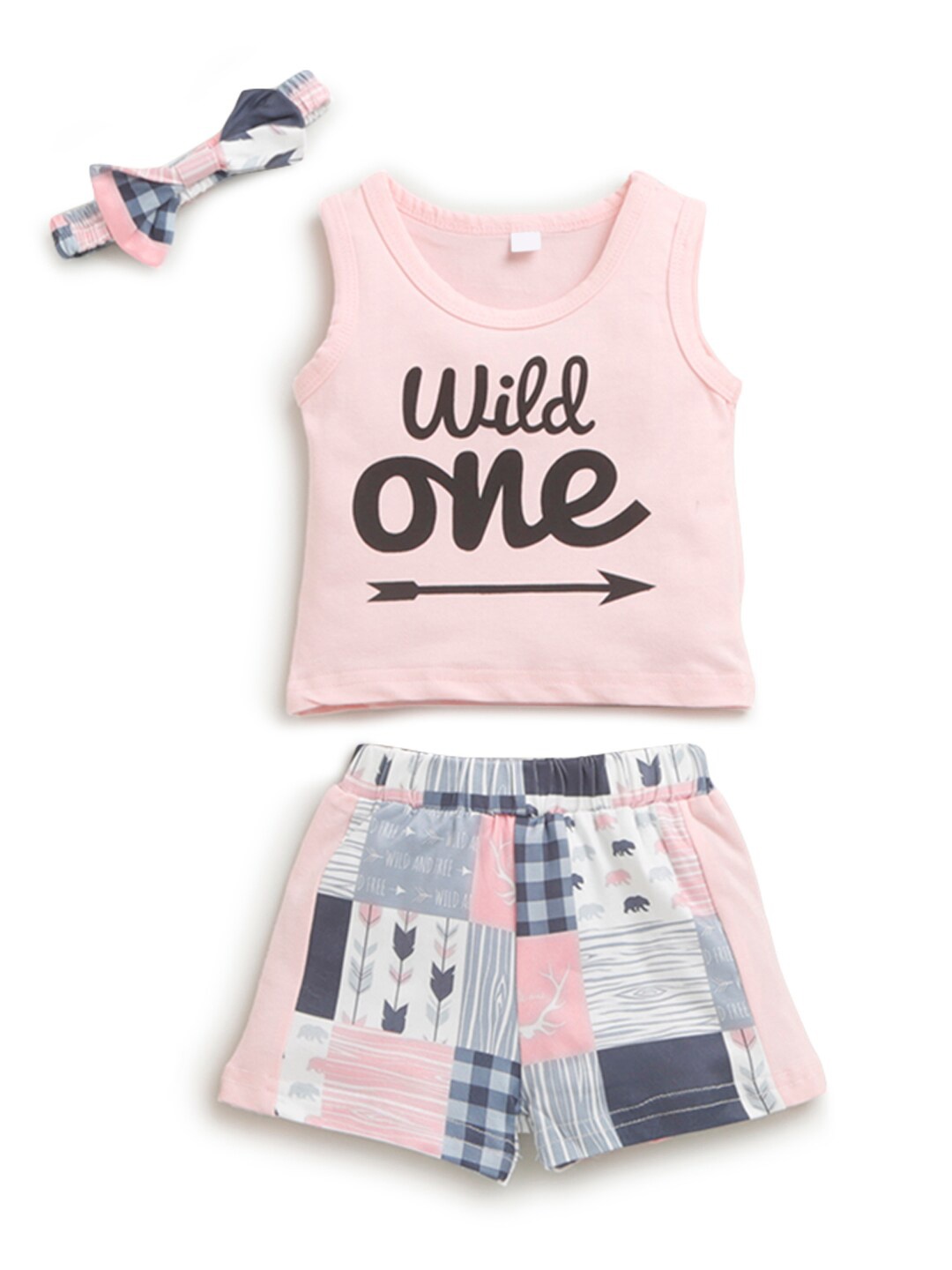 

Hopscotch Girls Pink & Blue Printed T-shirt with Shorts