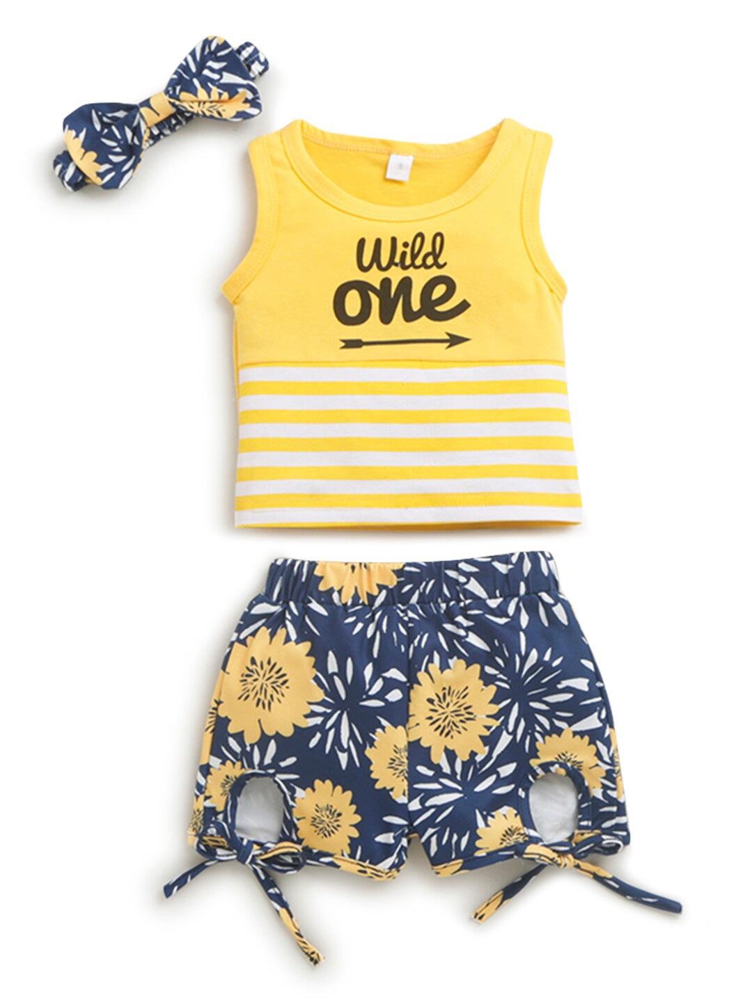 

Hopscotch Girls Yellow & Blue Printed T-shirt with Shorts