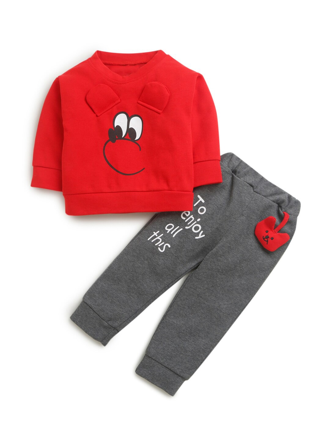 

Hopscotch Boys Red & Grey Printed Top with Trousers