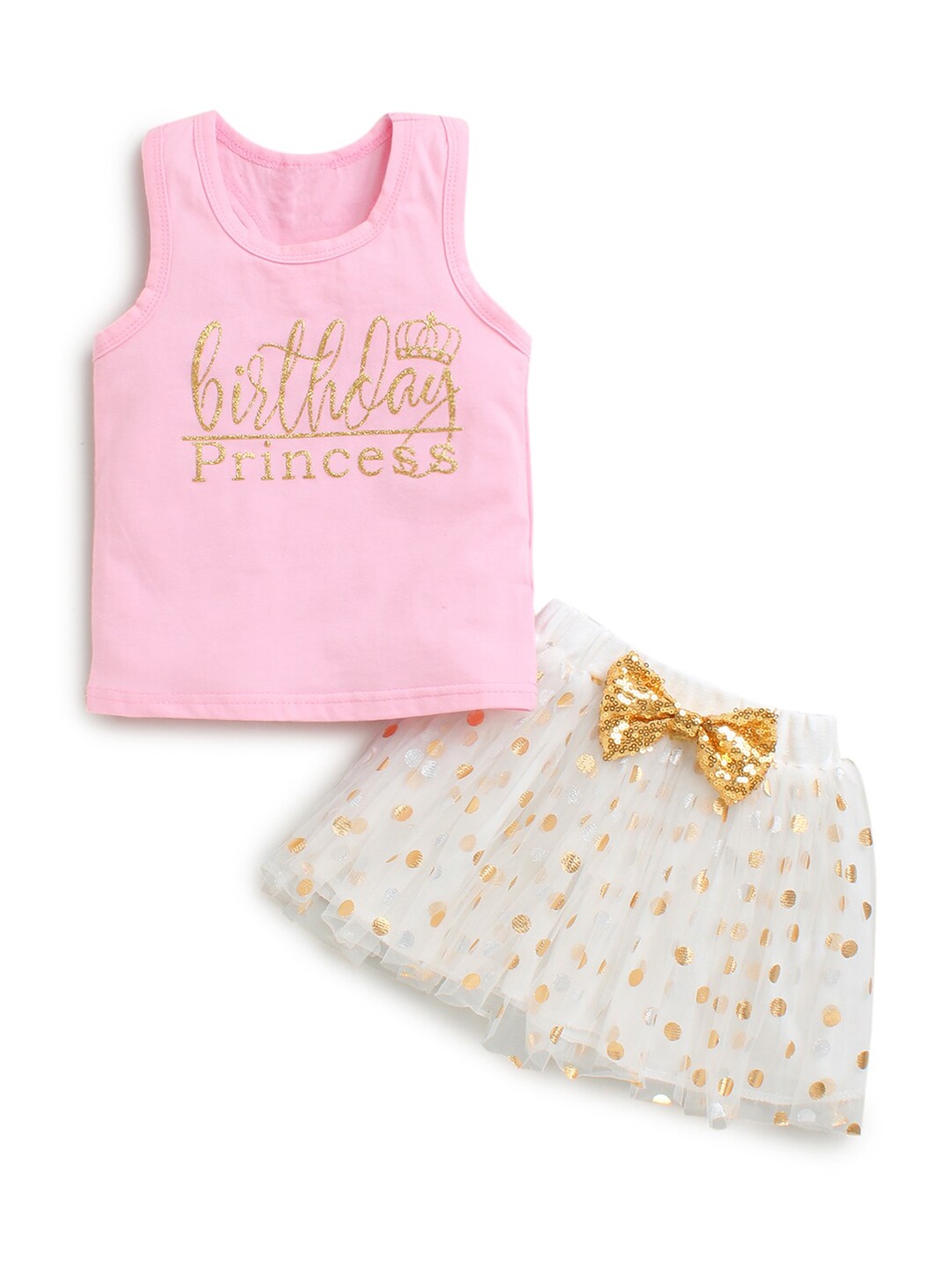 

Hopscotch Girls Pink & White Printed Top with Skirt
