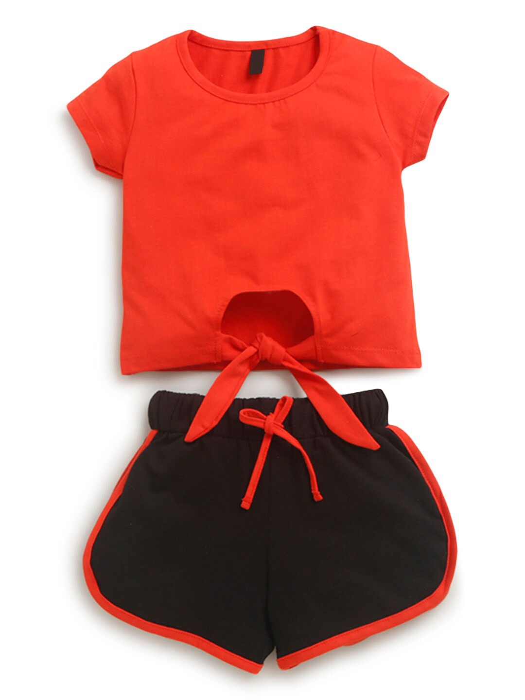 

Hopscotch Girls Coral & Black Cotton T-shirt with Shorts