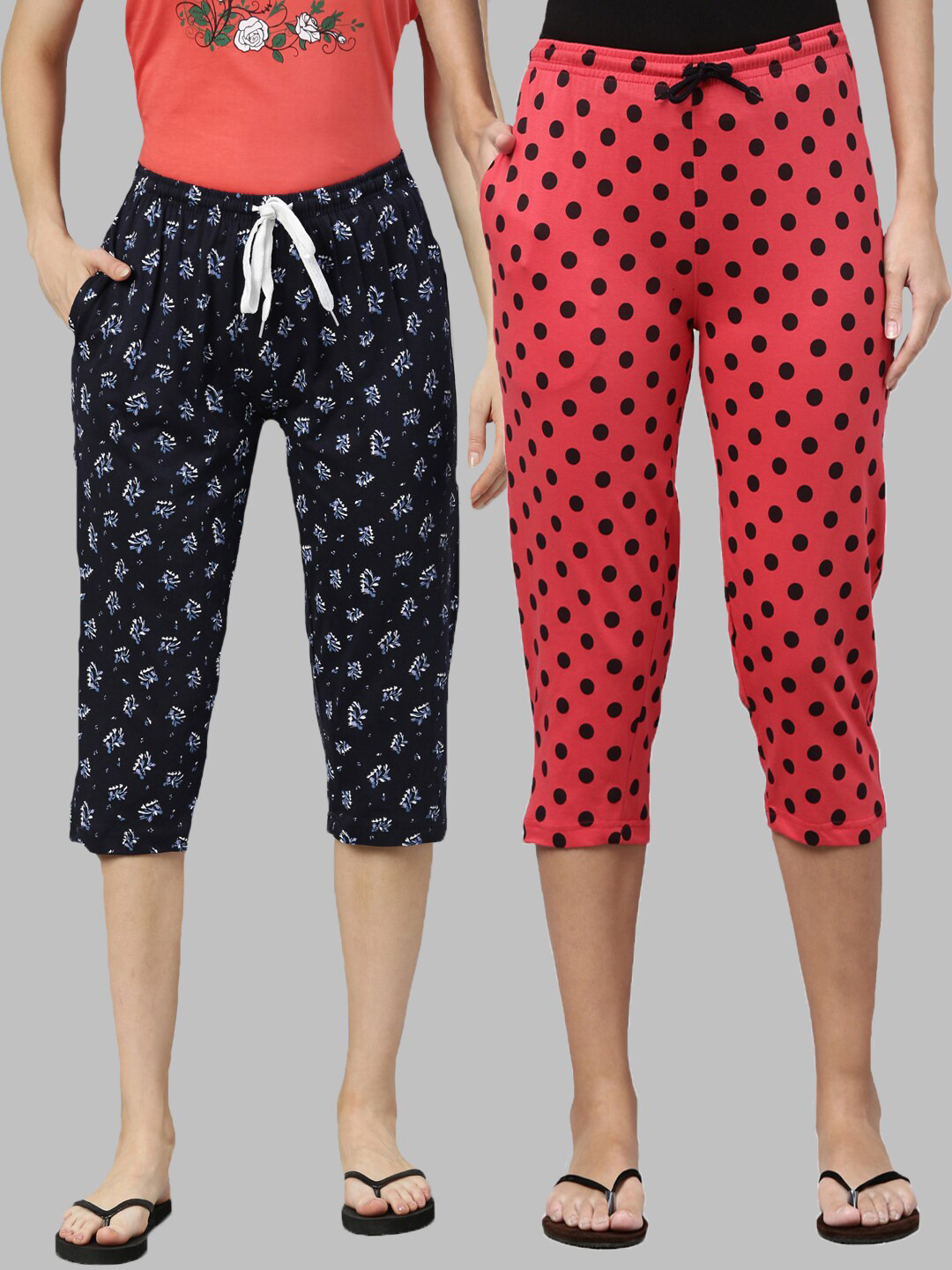

Kryptic Women Pack of 2 Printed Pure Cotton Capris, Navy blue