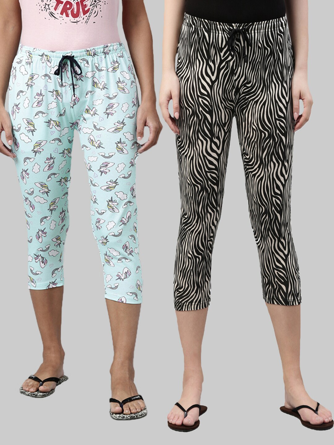 

Kryptic Women Pack Of 2 Cotton Printed Capris, Blue