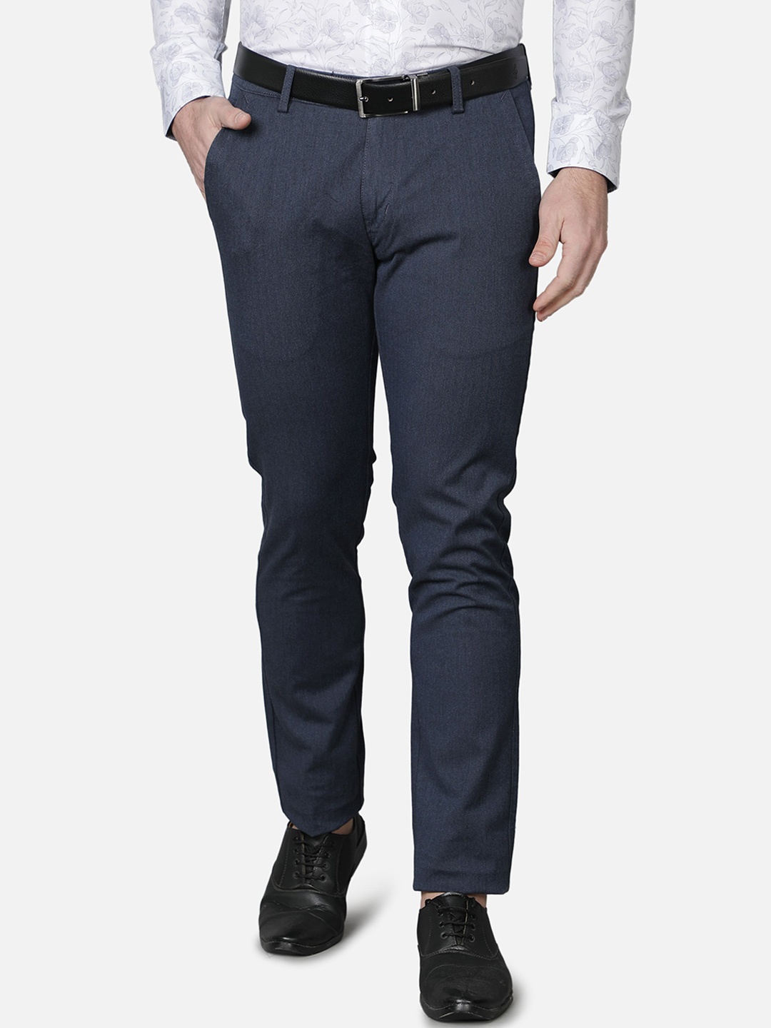 

Callino London Men Navy Blue Textured Slim Fit Trousers