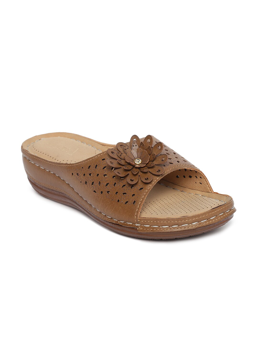 

EVERLY Women Beige Open Toe Flats with Laser Cuts