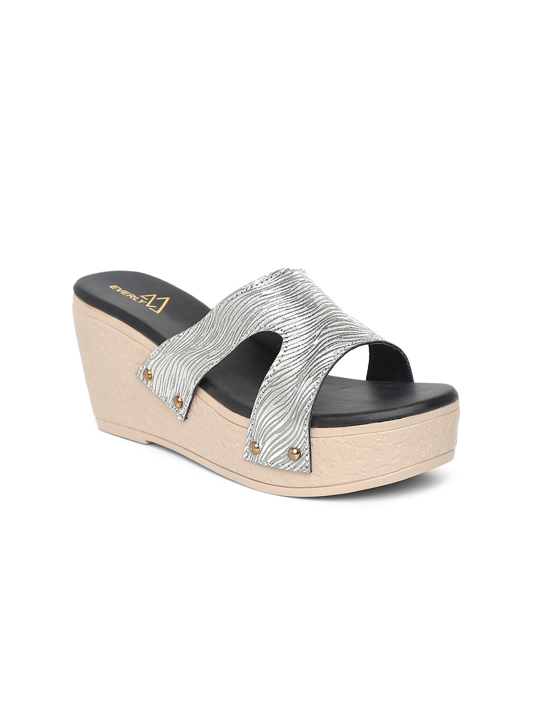 

EVERLY Black & Grey Textured Wedge Sandals