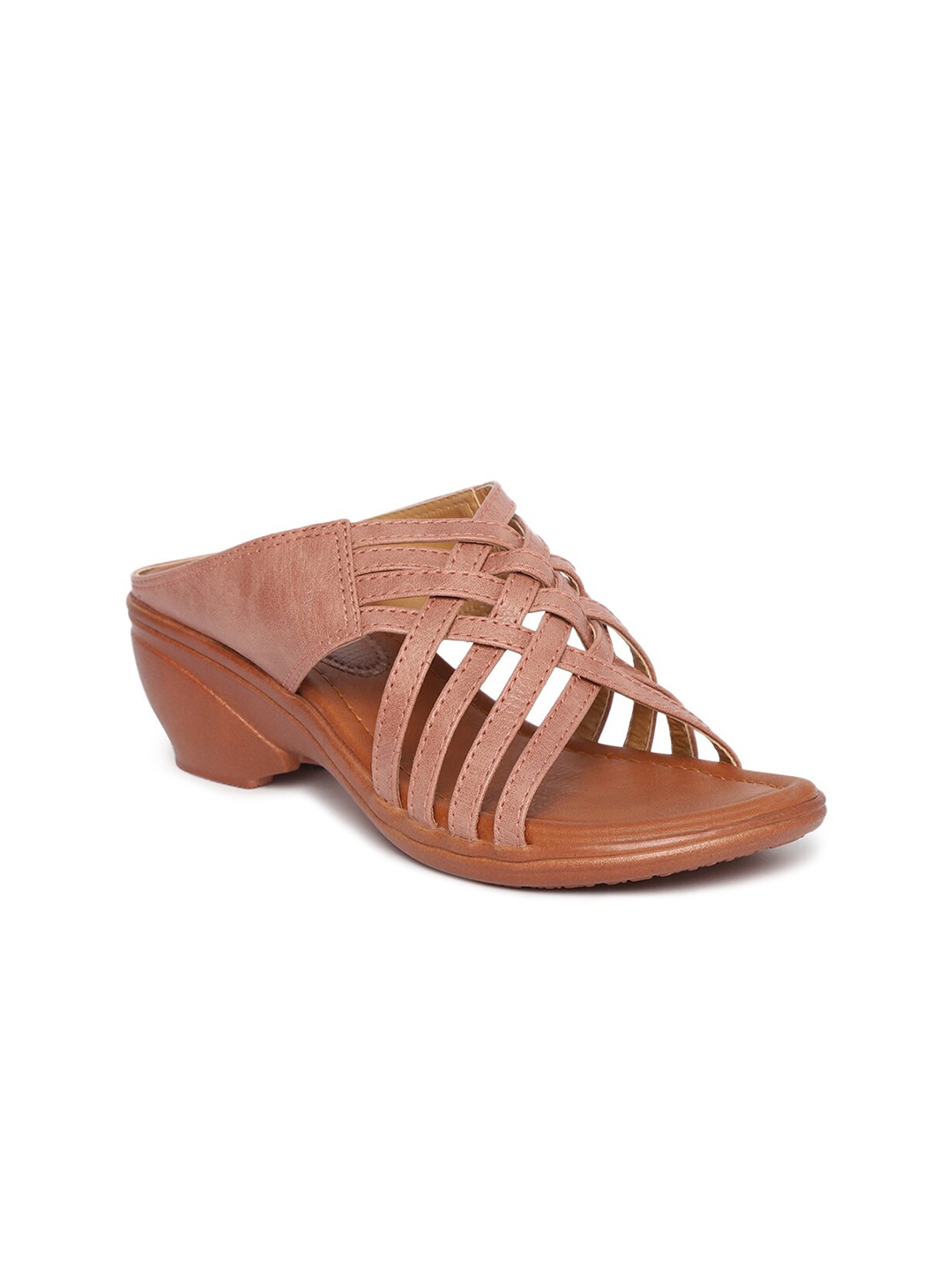 

EVERLY Pink Woven Design Casual Comfort Heels