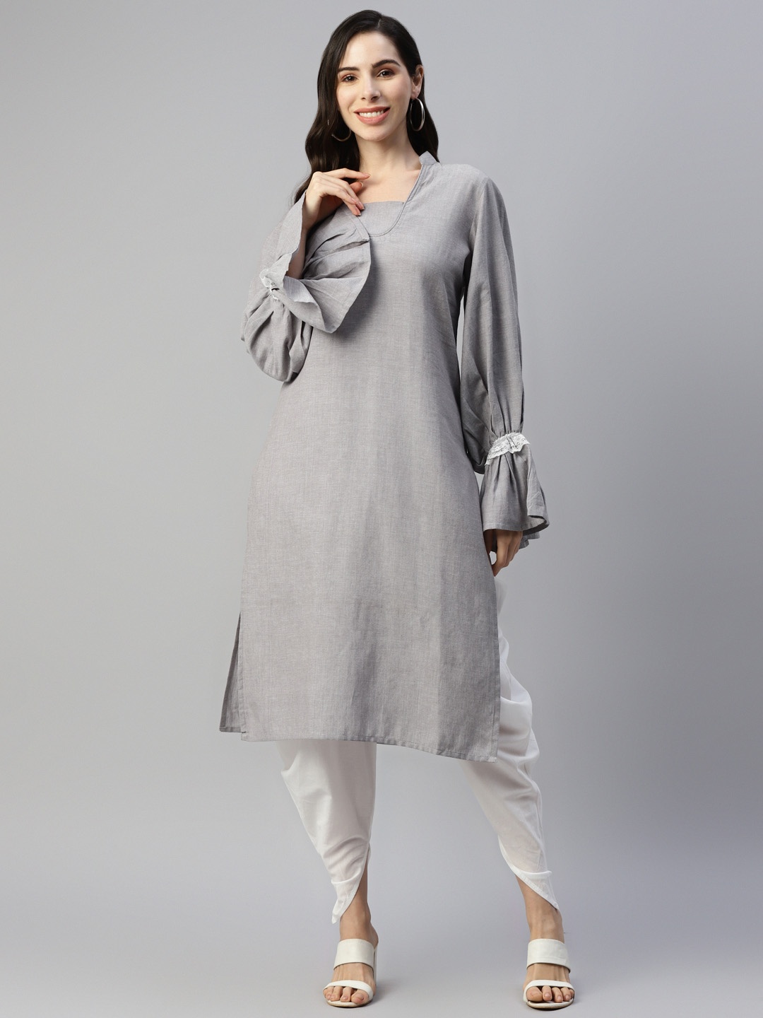 

FABNEST Women Grey Pure Cotton Kurta with Dhoti Pants