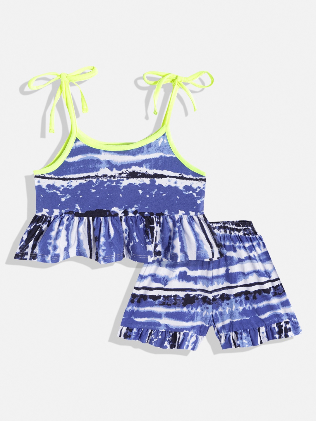 

CrayonFlakes Girls Blue & Black Printed Top with Shorts